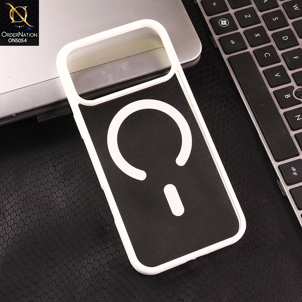 iPhone 17 Pro Max - White -  New Clear Transparent Back Magnetic Magsafe Candy Color Soft Borders Case