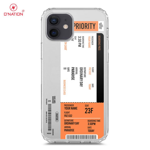 iPhone 12 Pro Cover - Personalised Boarding Pass Ticket Series - 5 Designs - Clear Phone Case - Soft Silicon Borders