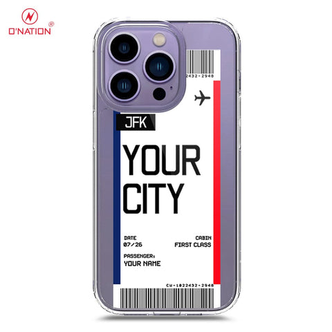 iPhone 14 Pro Cover - Personalised Boarding Pass Ticket Series - 5 Designs - Clear Phone Case - Soft Silicon Borders