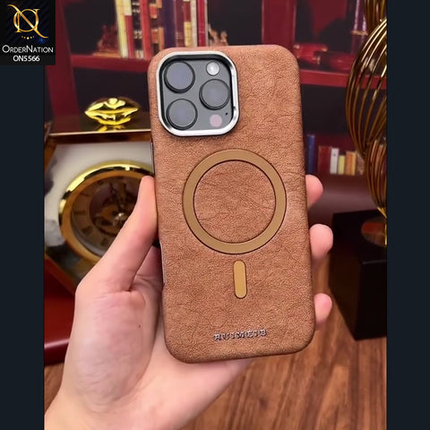 iPhone 16 Pro Max Cover - Brown - New Premium RUIMEIBI High Quality Leather Textured  Case With Magsafe Soft Case