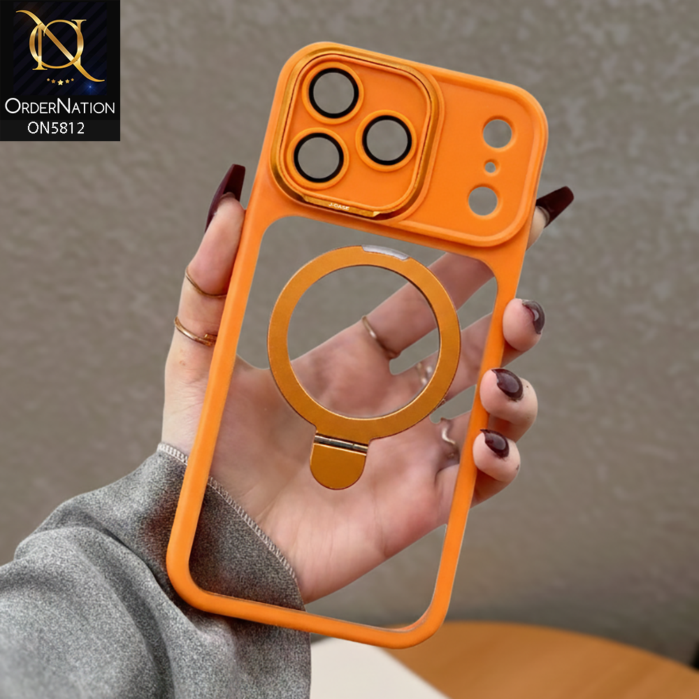 IPhone 17 Pro Max Cover - Orange - Camera Finger Ring Kickstand Cover Magnetic Clear Case,Protective Back Cover