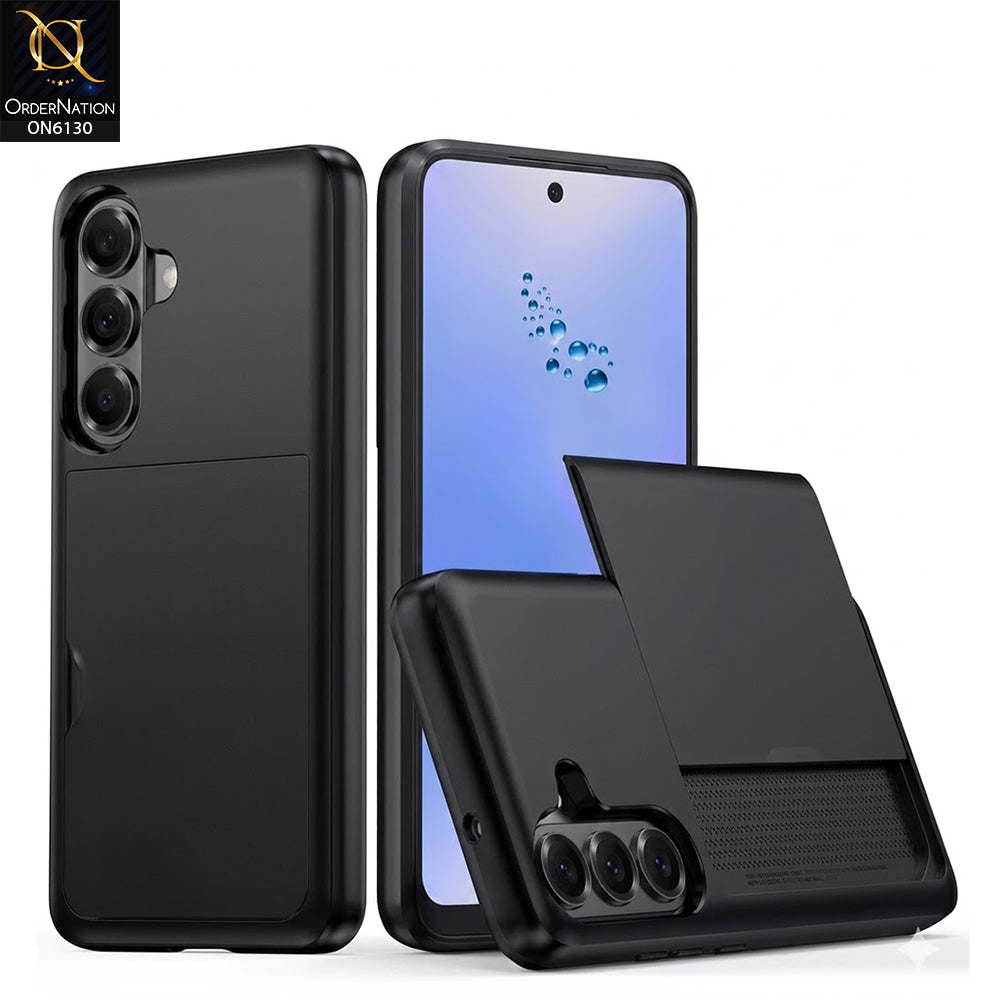 Samsung Galaxy A35 Cover - Black - Mobile Case Sliding Wallet Card Holder and shockproof bumper edges