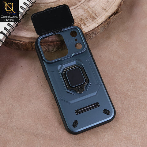 iPhone 17 Pro Cover - Blue - New High Grade Quality Armor Case With Metal Ring And Kickstand And Sliding Camera Protection