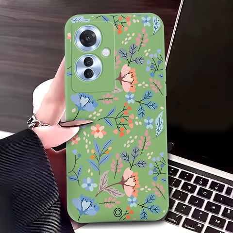 Oppo Reno 11F 5G Cover - Light Green - D1 - ONation Floral Series - HQ Liquid Silicone Soft Case