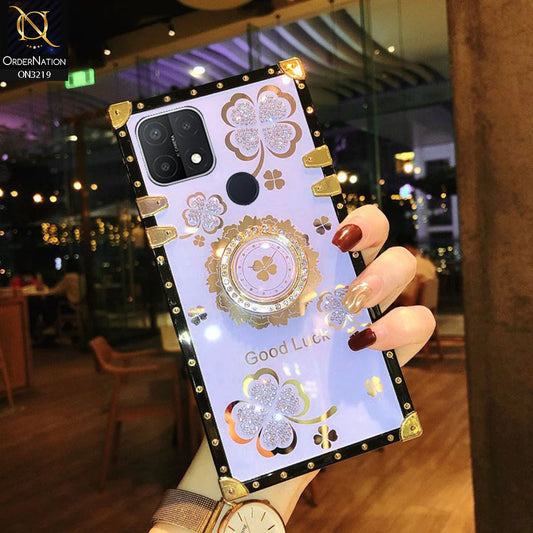 Oppo A15 Cover - Light Purple -  Square Bling Diamond Glitter Soft TPU Trunk Case with Ring Holder