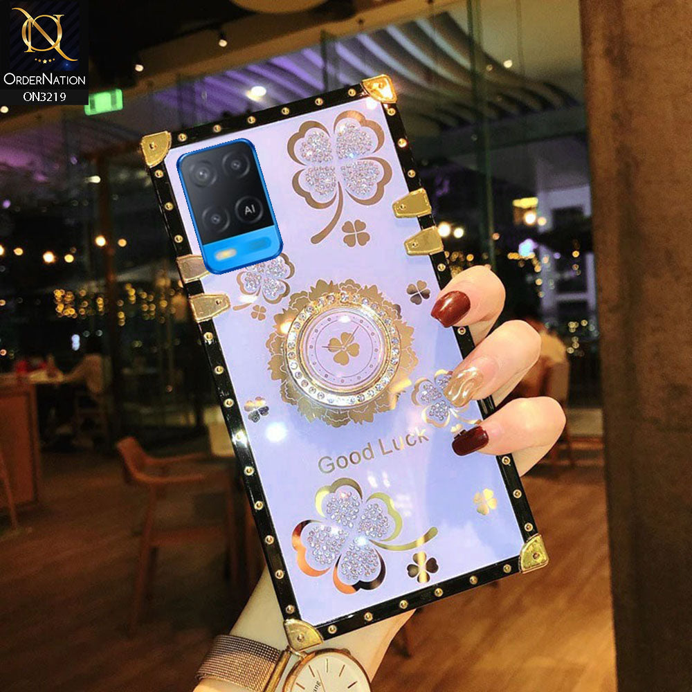 Oppo A54 Cover - Light Purple - Square Bling Diamond Glitter Soft TPU Trunk Case with Ring HolderCover