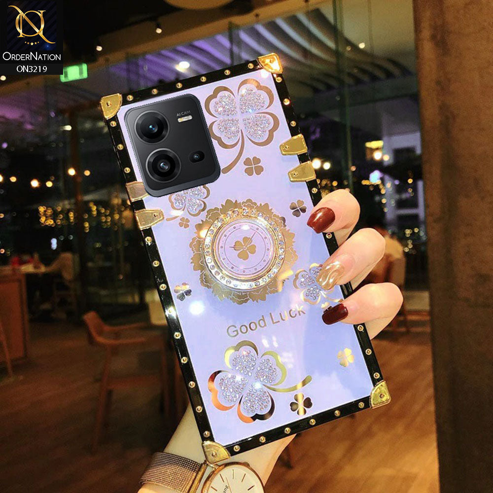 Vivo V25e Cover - Light Purple -  Square Bling Diamond Glitter Soft TPU Trunk Case with Ring Holder