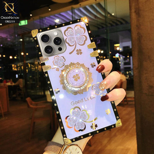 iPhone 15 Pro Max Cover - Light Purple - Square Bling Diamond Glitter Soft TPU Trunk Case with Ring Holder