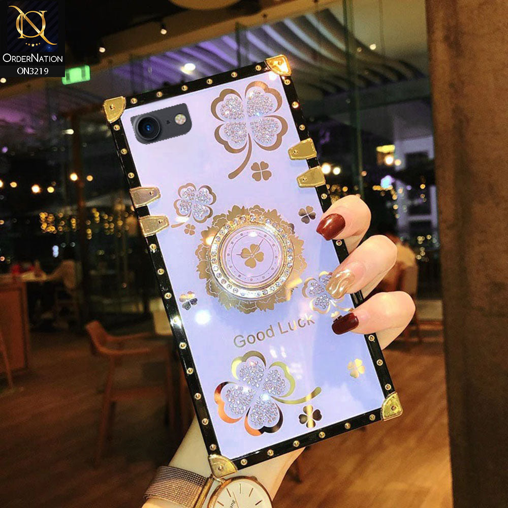 iPhone SE 2020 Cover - Light Purple - Square Bling Diamond Glitter Soft TPU Trunk Case with Ring Holder