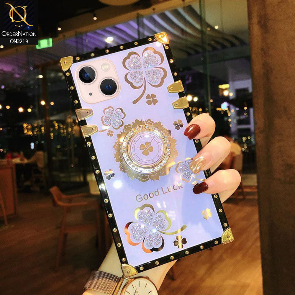 iPhone 13 Cover - Light Purple - Square Bling Diamond Glitter Soft TPU Trunk Case with Ring Holder