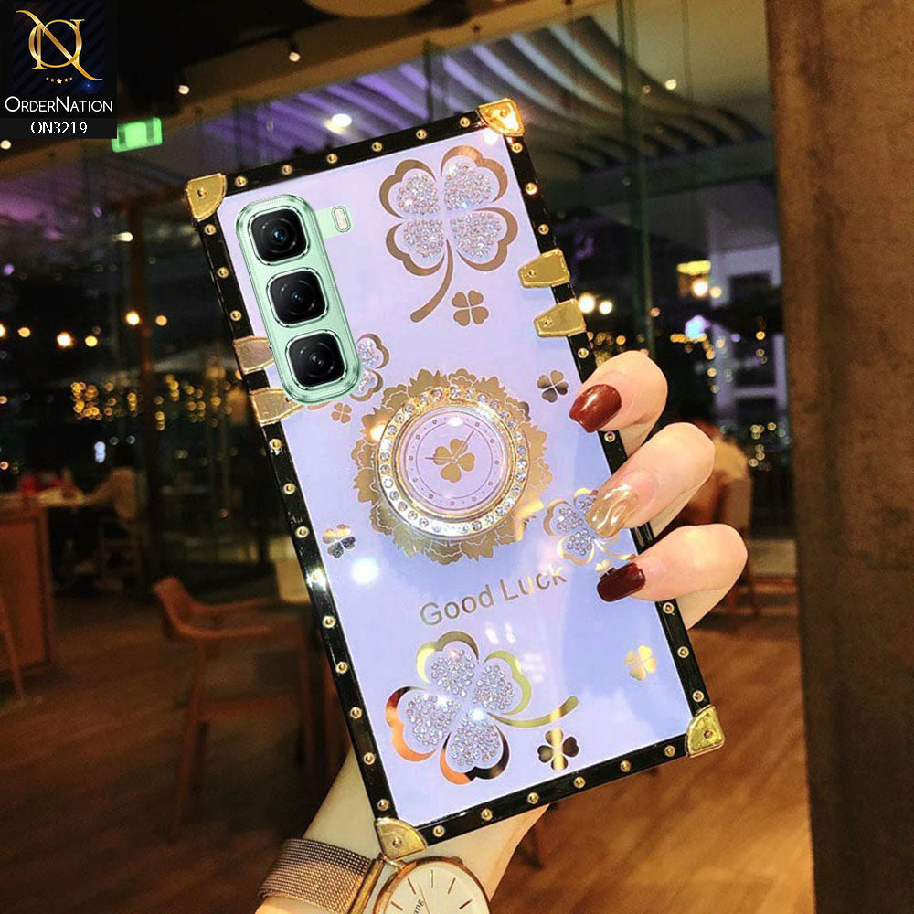 Infinix Hot 50 Cover - Light Purple -  Square Bling Diamond Glitter Soft TPU Trunk Case with Ring Holder
