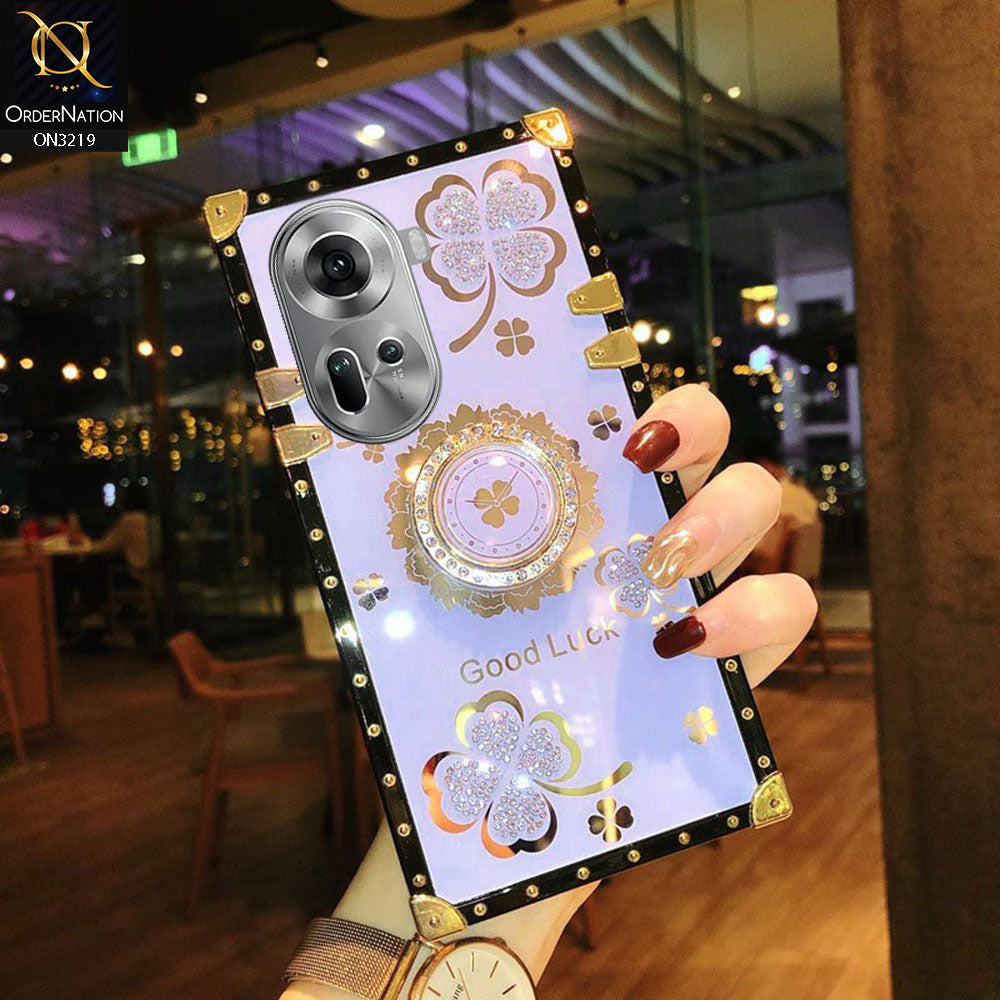 Oppo Reno 11 5G Cover - Light Purple - Square Bling Diamond Glitter Soft TPU Trunk Case with Ring Holder
