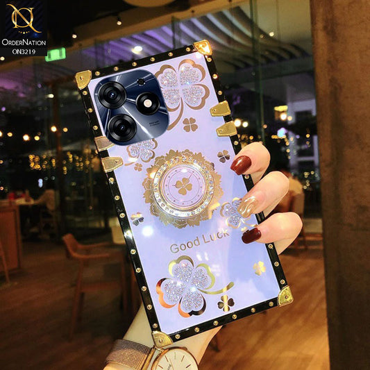 Tecno Spark 10 Pro Cover - Light Purple - Square Bling Diamond Glitter Soft TPU Trunk Case with Ring Holder