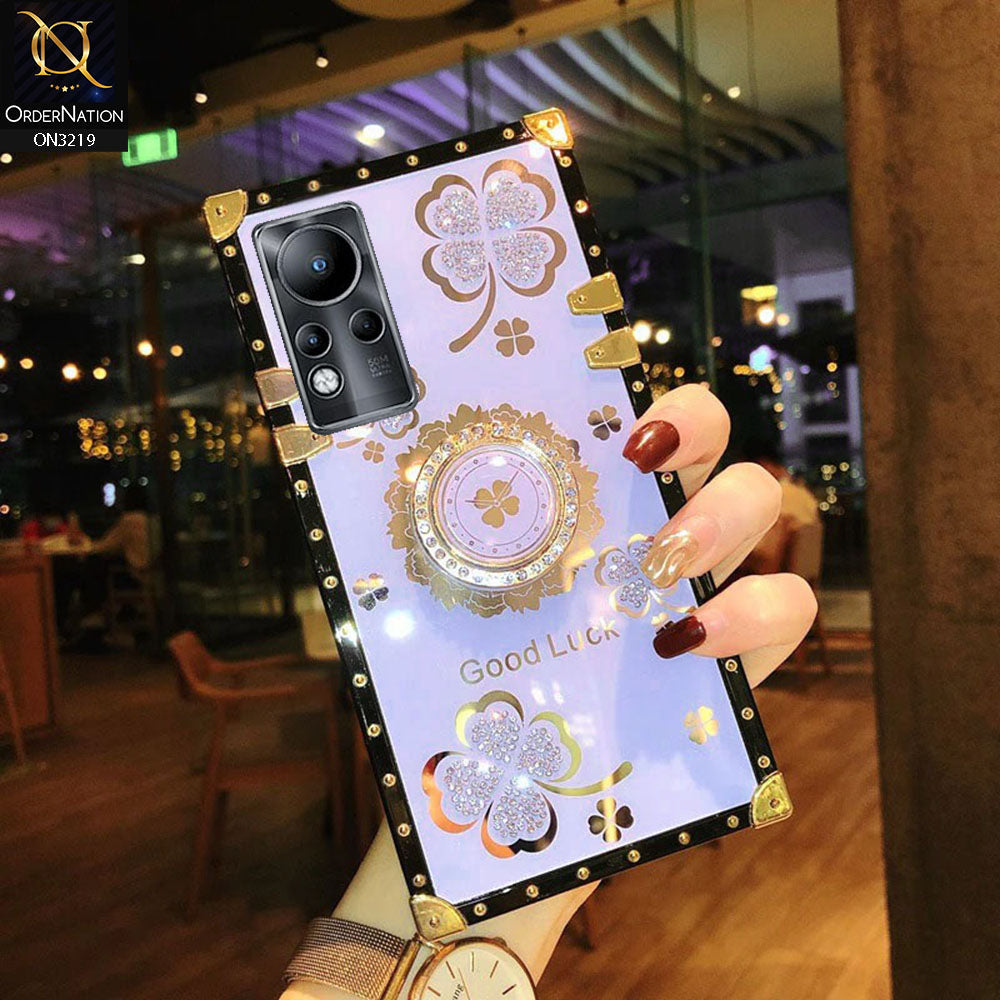 Infinix Note 11 Cover - Light Purple -  Square Bling Diamond Glitter Soft TPU Trunk Case with Ring Holder