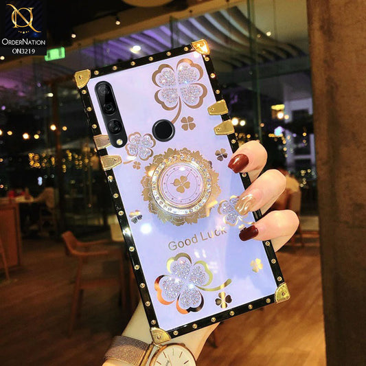 Huawei Y9 Prime 2019 Cover - Light Purple -  Square Bling Diamond Glitter Soft TPU Trunk Case with Ring Holder