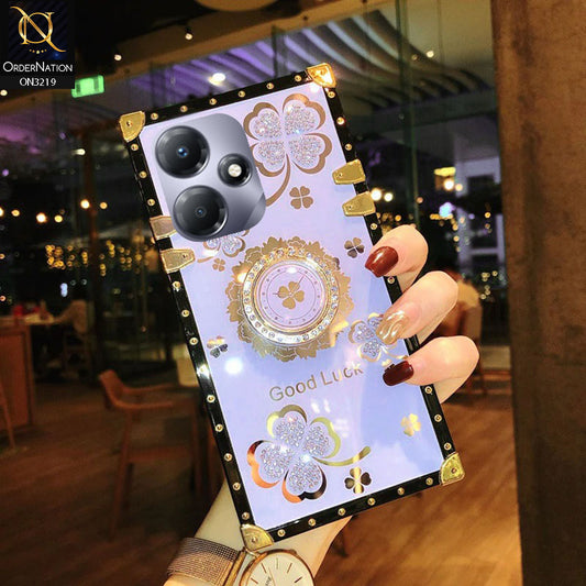 Infinix Hot 30 Play Cover  - Light Purple -  Square Bling Diamond Glitter Soft TPU Trunk Case with Ring Holder