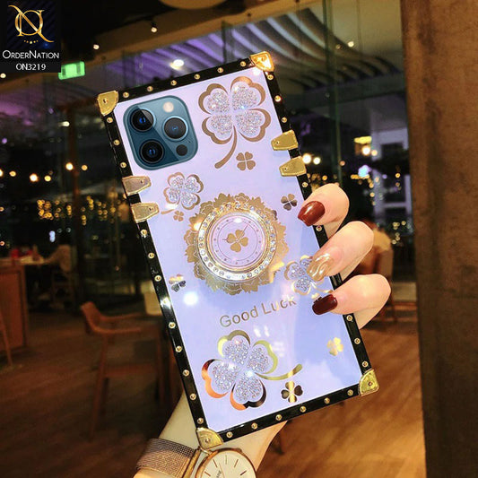 iPhone 12 Pro Max Cover - Light Purple - Square Bling Diamond Glitter Soft TPU Trunk Case with Ring Holder