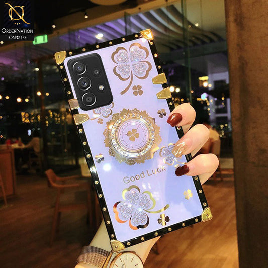 Samsung Galaxy A52 Cover - Light Purple - Square Bling Diamond Glitter Soft TPU Trunk Case with Ring Holder