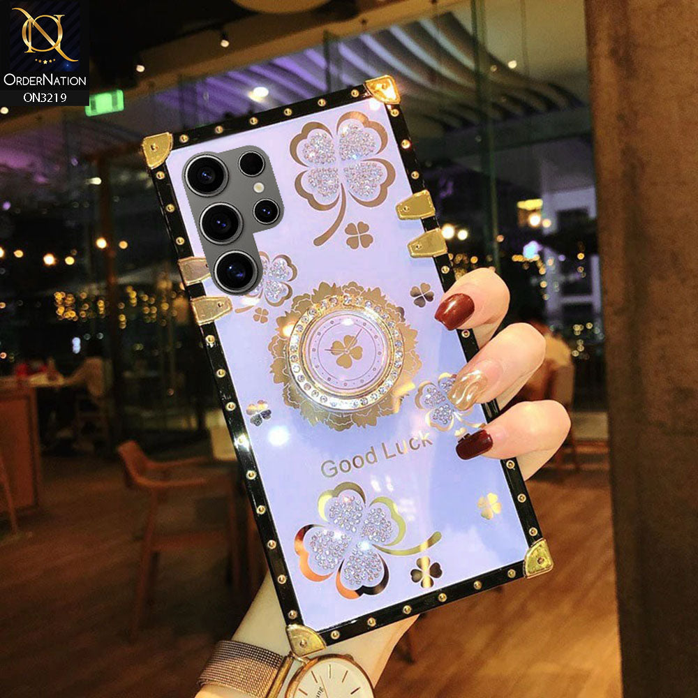 Samsung Galaxy S24 Ultra Cover - Light Purple - Square Bling Diamond Glitter Soft TPU Trunk Case with Ring Holder
