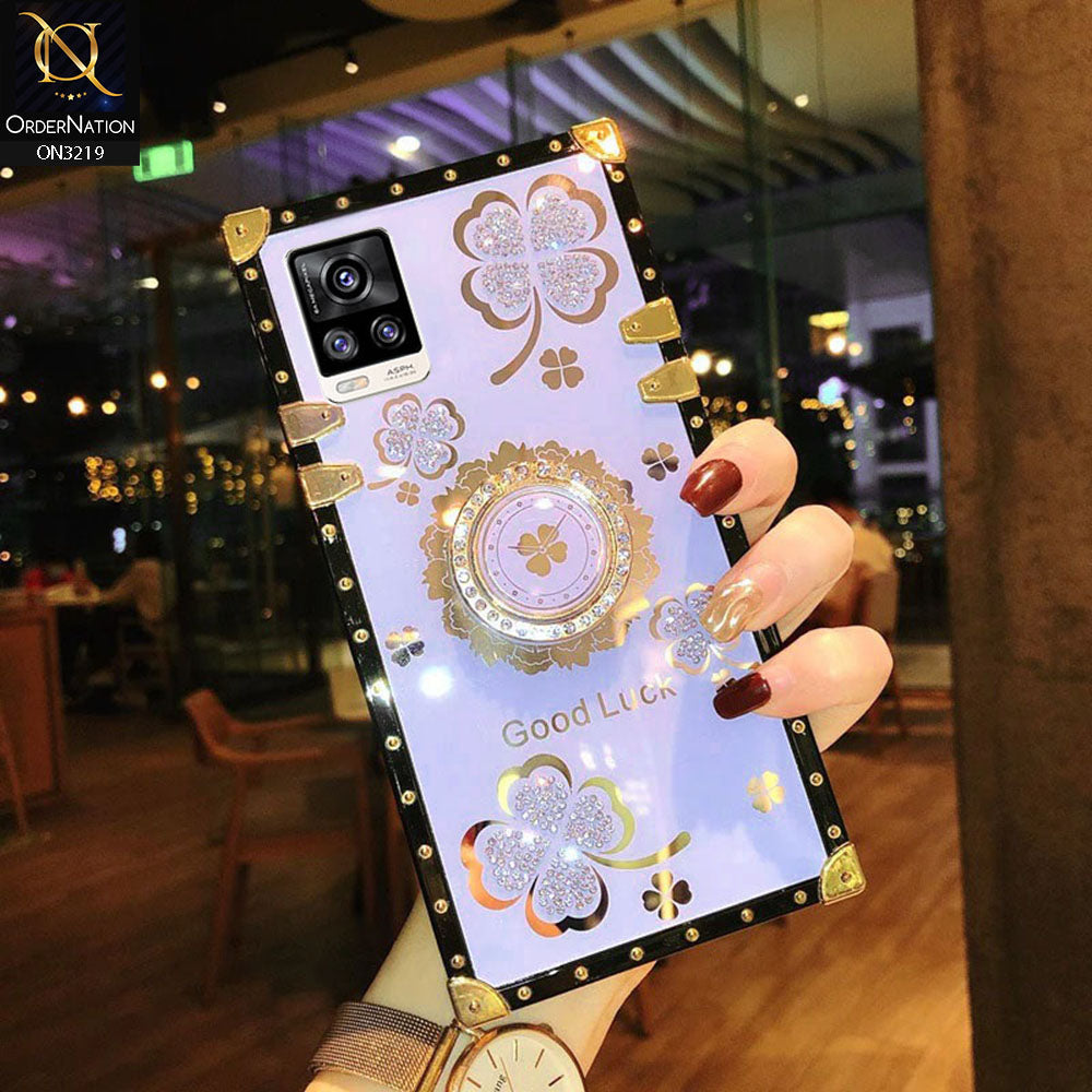 Vivo V20 Cover - Light Purple -  Square Bling Diamond Glitter Soft TPU Trunk Case with Ring Holder