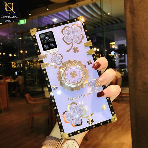 Vivo V20 Cover - Light Purple -  Square Bling Diamond Glitter Soft TPU Trunk Case with Ring Holder