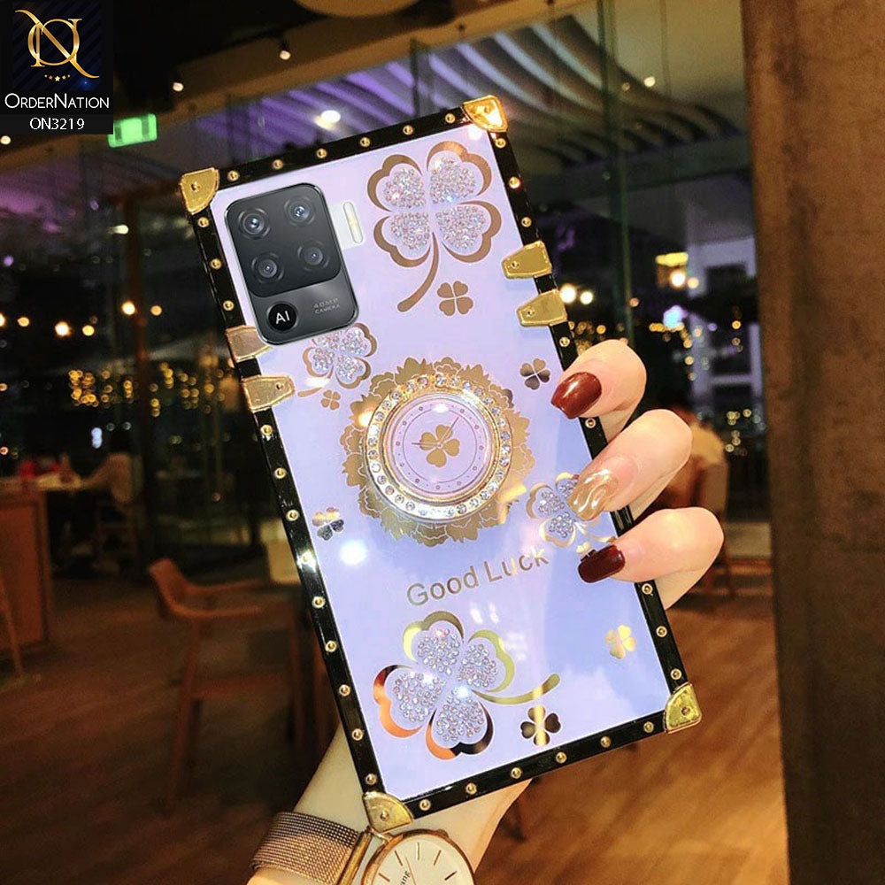 Oppo A94 Cover - Light Purple - Square Bling Diamond Glitter Soft TPU Trunk Case with Ring Holder
