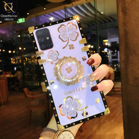 Samsung Galaxy A71 Cover - Light Purple - Square Bling Diamond Glitter Soft TPU Trunk Case with Ring Holder