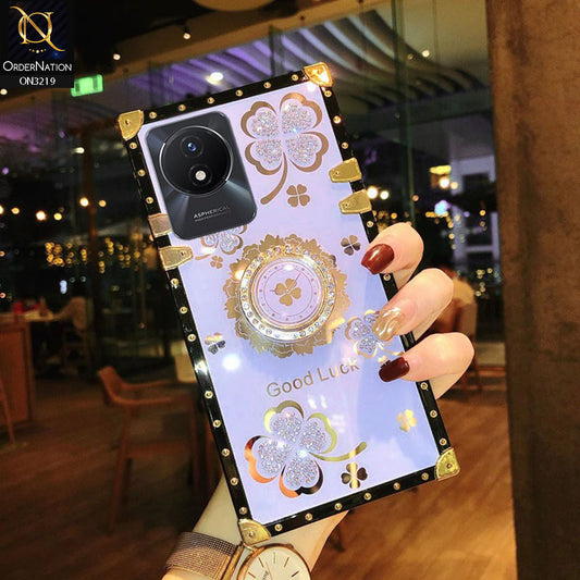 Vivo Y11 2023 Cover - Light Purple - Square Bling Diamond Glitter Soft TPU Trunk Case with Ring Holder