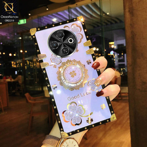 Tecno Spark 30C 4G Cover - Light Purple -  Square Bling Diamond Glitter Soft TPU Trunk Case with Ring Holder