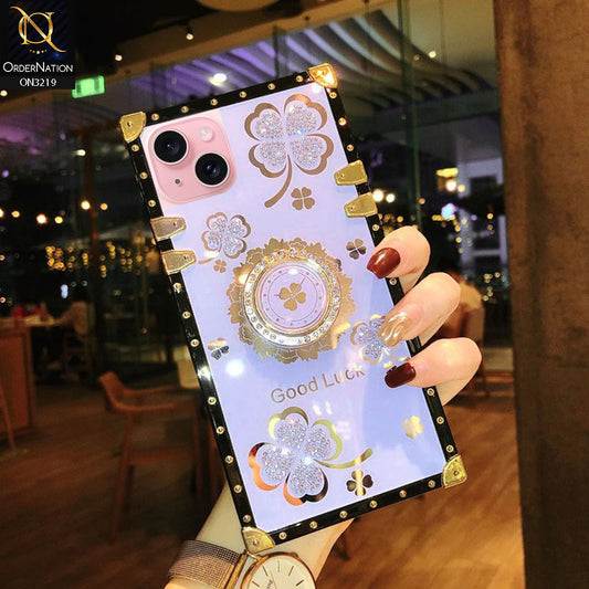 iPhone 15 Cover - Light Purple - Square Bling Diamond Glitter Soft TPU Trunk Case with Ring Holder