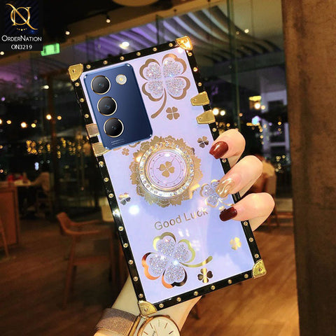 Vivo Y200e Cover - Light Purple - Square Bling Diamond Glitter Soft TPU Trunk Case with Ring Holder