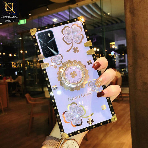 Oppo A16 Cover - Light Purple -  Square Bling Diamond Glitter Soft TPU Trunk Case with Ring HolderCover