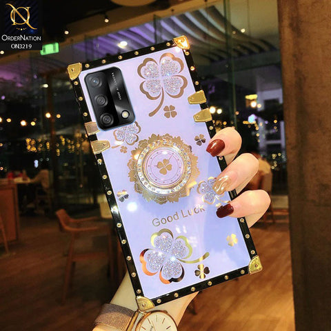 Oppo A95 Cover - Light Purple - Square Bling Diamond Glitter Soft TPU Trunk Case with Ring Holder