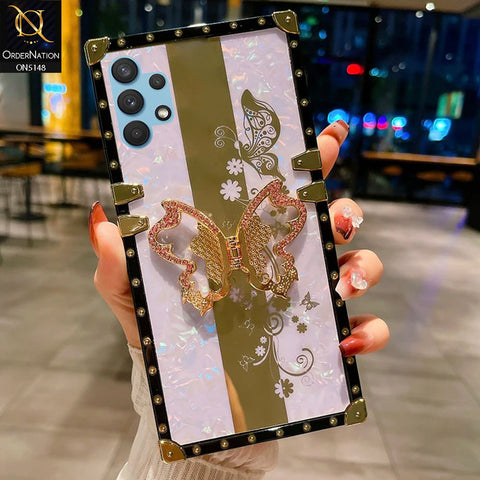 Samsung Galaxy A32 Cover - Lilac -  Luxury Shiny Rhinestone Butterfly Electroplated Square Trunk Soft Case