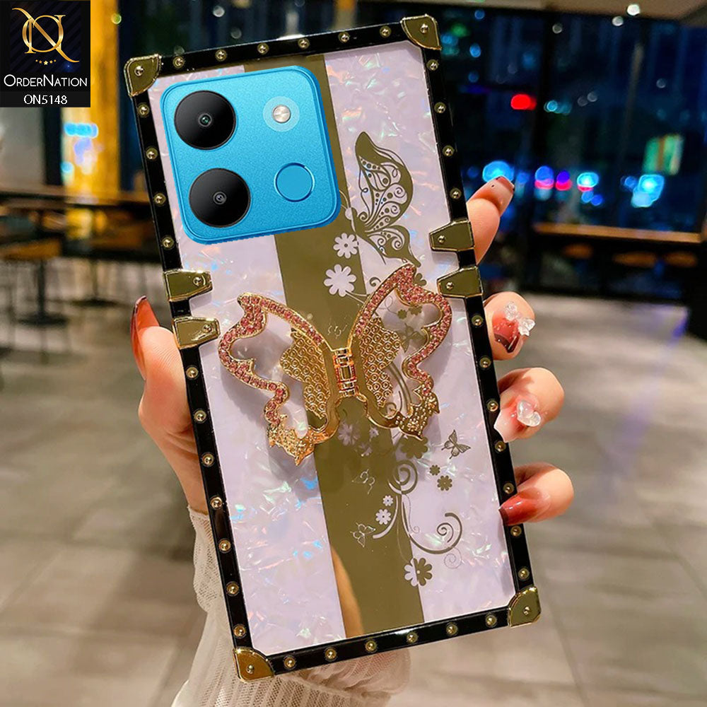 Infinix Note 12 G96 Cover - Lilac -  Luxury Shiny Rhinestone Butterfly Electroplated Square Trunk Soft Case