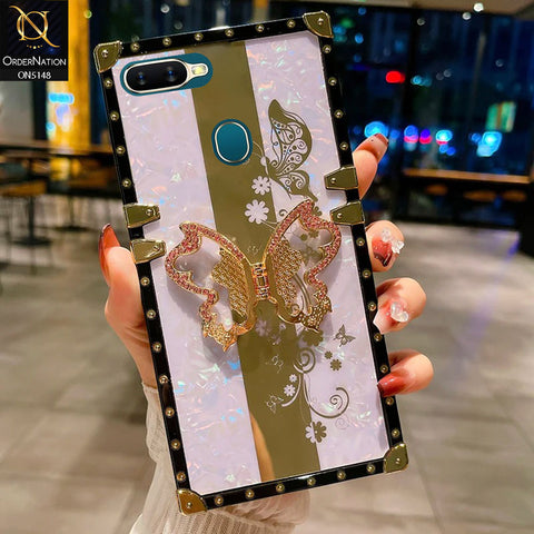 Oppo A7 Cover - Lilac -  Luxury Shiny Rhinestone Butterfly Electroplated Square Trunk Soft Case