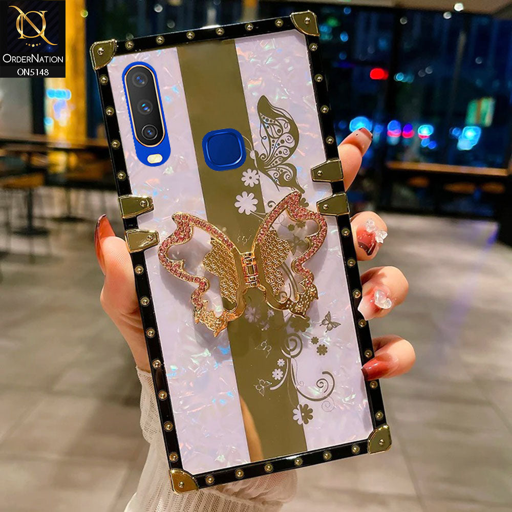 Vivo Y15 Cover - Lilac -  Luxury Shiny Rhinestone Butterfly Electroplated Square Trunk Soft Case