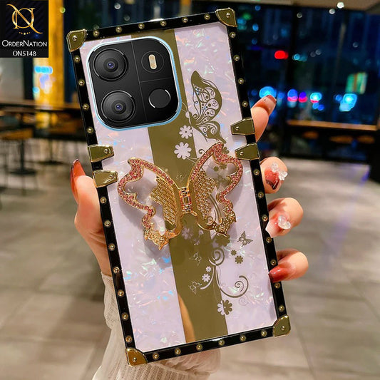 Tecno Pop 7 Pro Cover - Lilac -  Luxury Shiny Rhinestone Butterfly Electroplated Square Trunk Soft Case