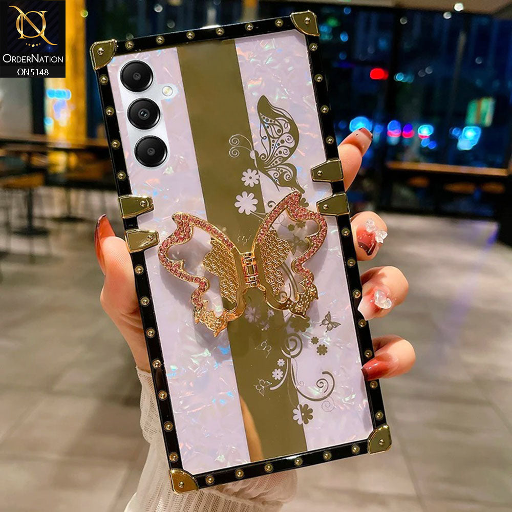 Samsung Galaxy A05s Cover - Lilac -  Luxury Shiny Rhinestone Butterfly Electroplated Square Trunk Soft Case