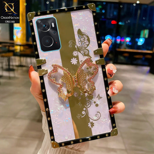 Oppo K10 Cover - Lilac - Luxury Shiny Rhinestone Butterfly Electroplated Square Trunk Soft Case