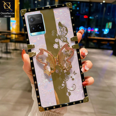 Vivo Y21s Cover - Lilac -  Luxury Shiny Rhinestone Butterfly Electroplated Square Trunk Soft Case