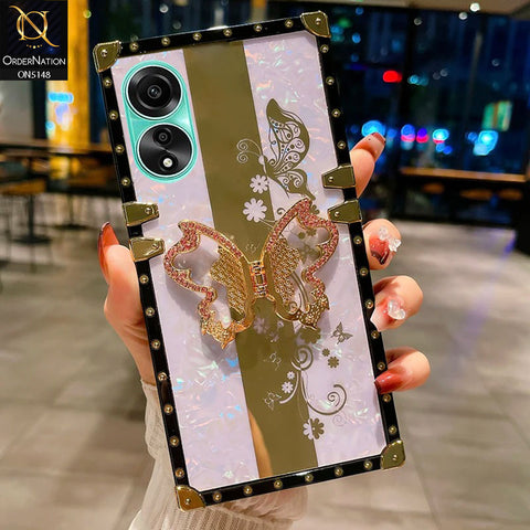 Oppo A18 Cover - Lilac -  Luxury Shiny Rhinestone Butterfly Electroplated Square Trunk Soft Case