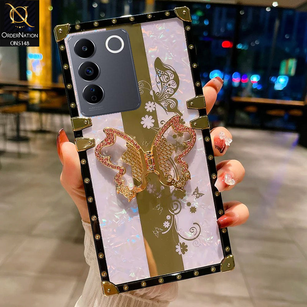 Vivo S16e Cover - Lilac -  Luxury Shiny Rhinestone Butterfly Electroplated Square Trunk Soft Case