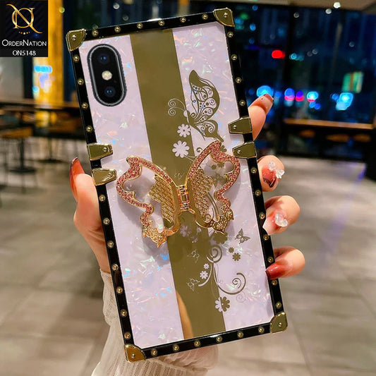 iPhone XS / X Cover - Lilac -  Luxury Shiny Rhinestone Butterfly Electroplated Square Trunk Soft Case