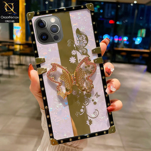 iPhone 12 Pro Cover - Lilac -  Luxury Shiny Rhinestone Butterfly Electroplated Square Trunk Soft Case