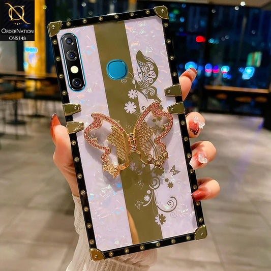 Infinix Hot 8 Cover - Lilac -  Luxury Shiny Rhinestone Butterfly Electroplated Square Trunk Soft Case