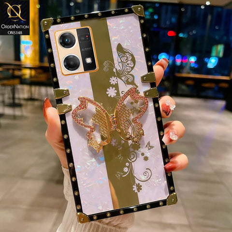 Oppo Reno 7 4G Cover - Lilac -  Luxury Shiny Rhinestone Butterfly Electroplated Square Trunk Soft Case