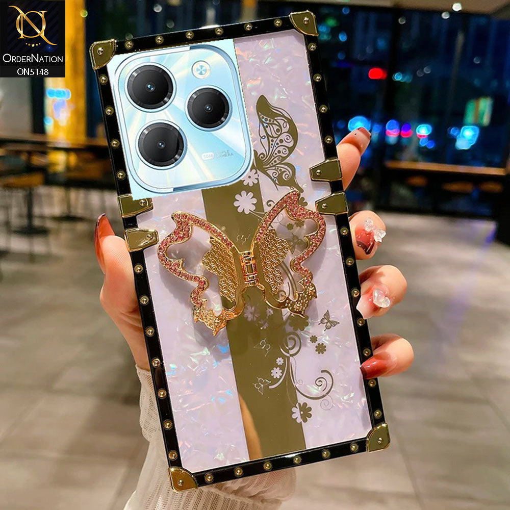 Infinix Hot 40 Pro Cover - Lilac -  Luxury Shiny Rhinestone Butterfly Electroplated Square Trunk Soft Case
