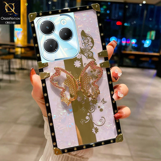 Infinix Hot 40 Pro Cover - Lilac -  Luxury Shiny Rhinestone Butterfly Electroplated Square Trunk Soft Case