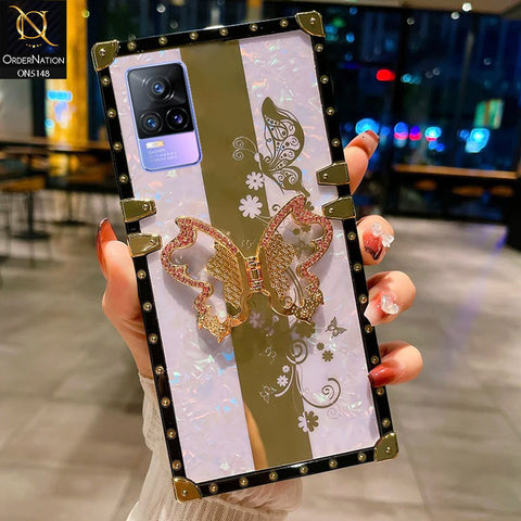 Vivo Y73 Cover - Lilac -  Luxury Shiny Rhinestone Butterfly Electroplated Square Trunk Soft Case